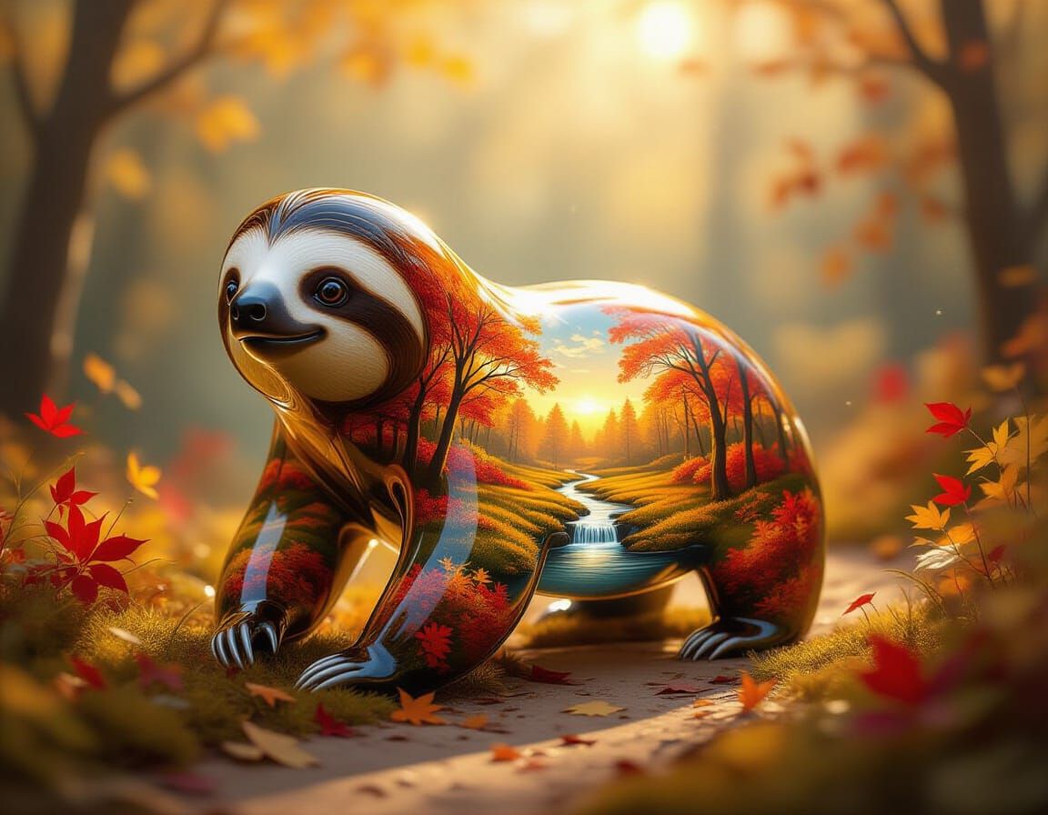 Glass Sloth Filled With Autumn Landscape