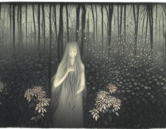 Woman with Narcotic Flower: Etching with Forest Exposure