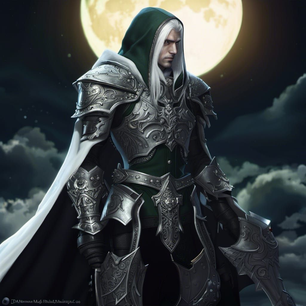 Half-Elf Paladin in Moonlight: Hyperrealistic Digital Art