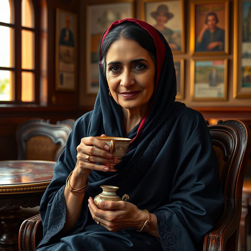 Egyptian Woman in Elegant Cafe Scene, Inspired by 1920s Real...
