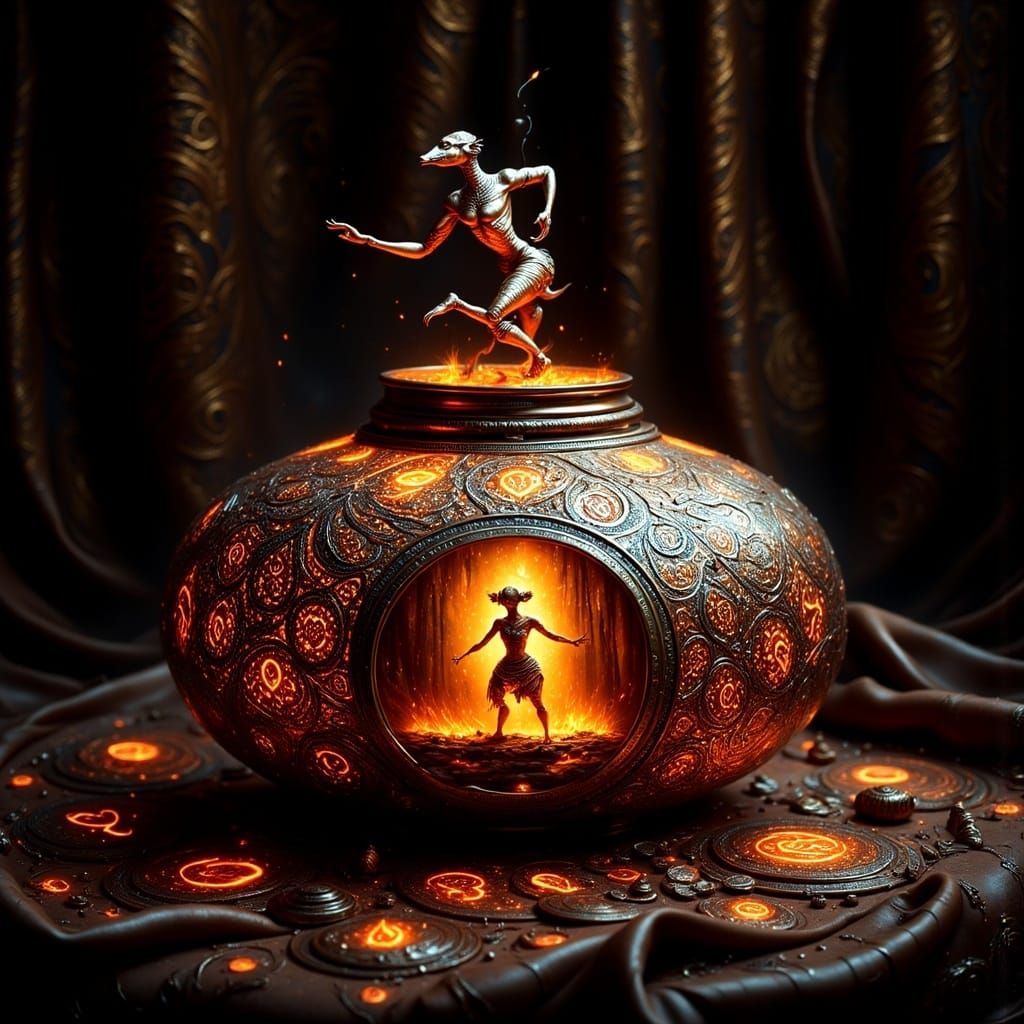 Zulu Clay Pot Box with Metallic Dancer