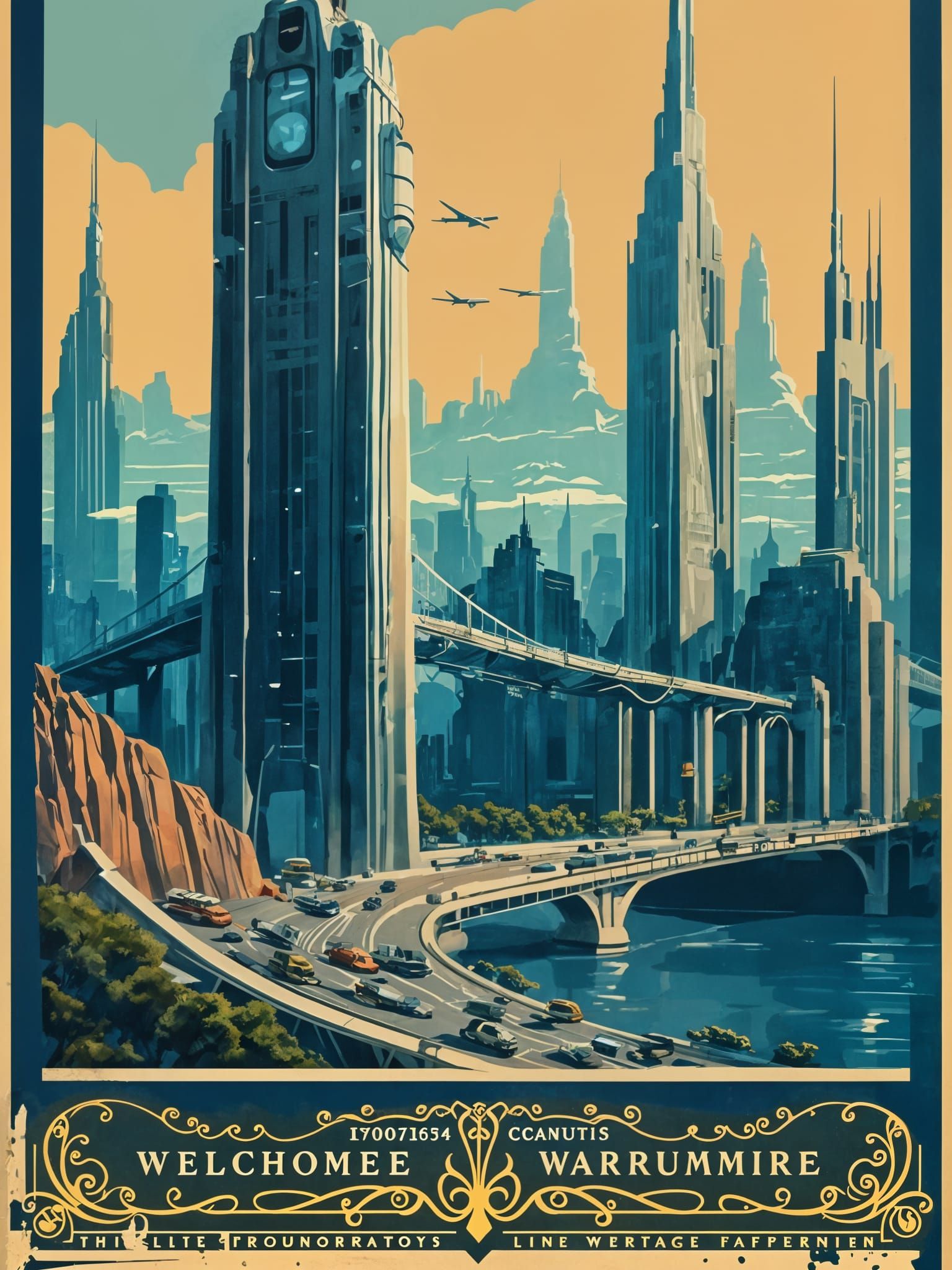 Vintage Art Deco 'Welcome' Advertisement