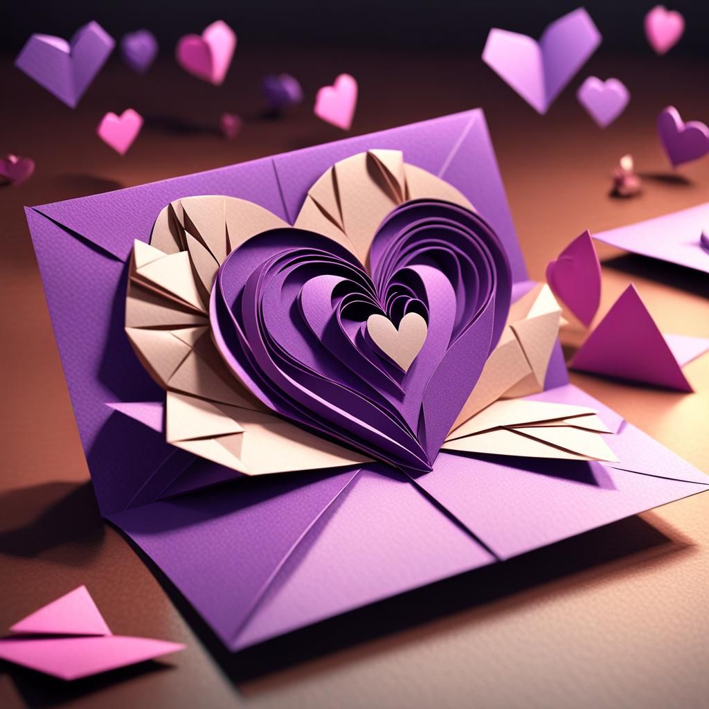 Origami Paper Hearts in 3D Anime Art Style
