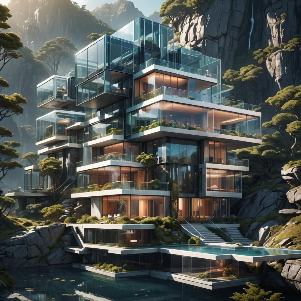 Futuristic Transparent Acrylic House in a Serene Landscape