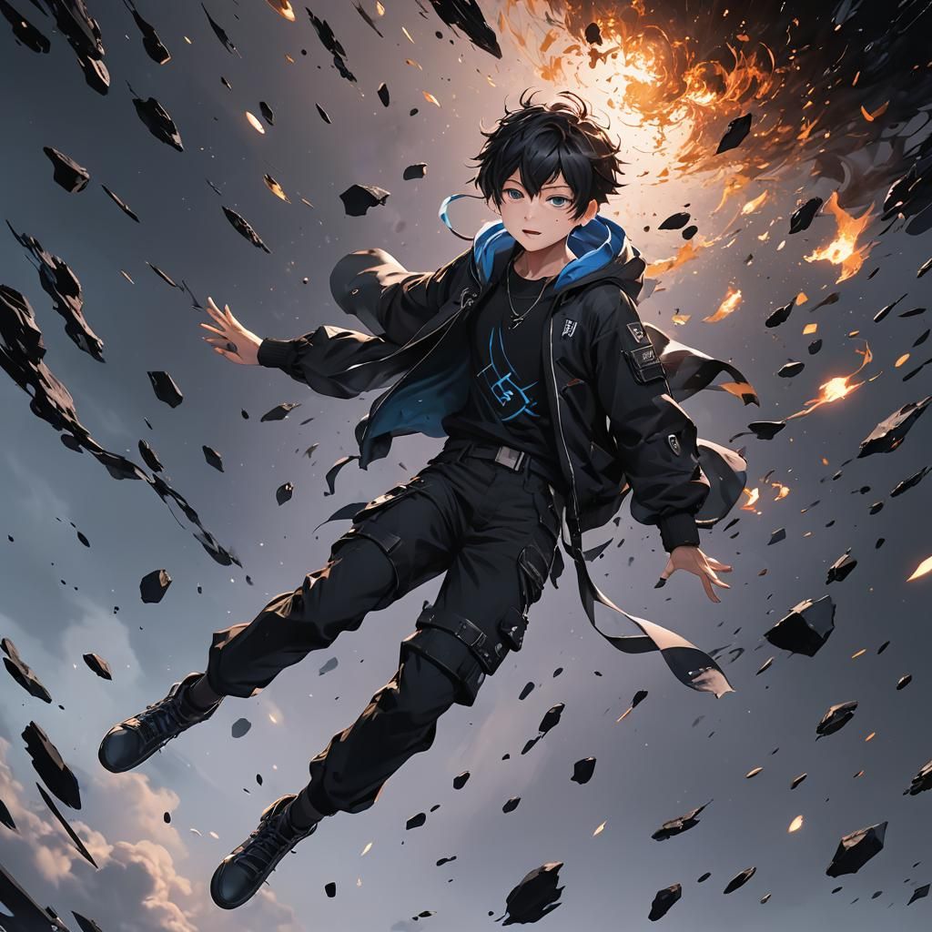 Boy Floating with Dark Aura in 3D Anime Art