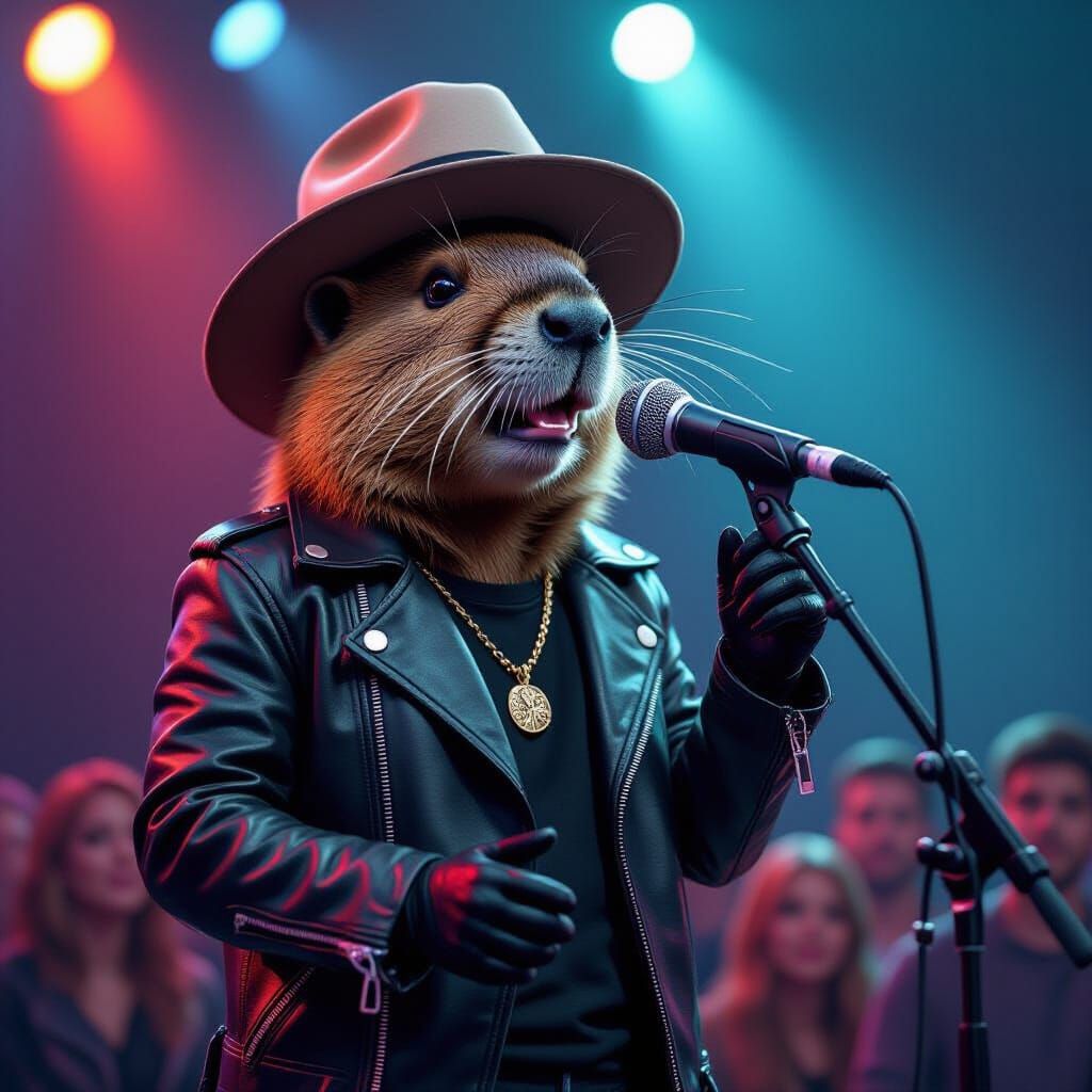 Beaver Pop Star in Whimsical Cartoon Style