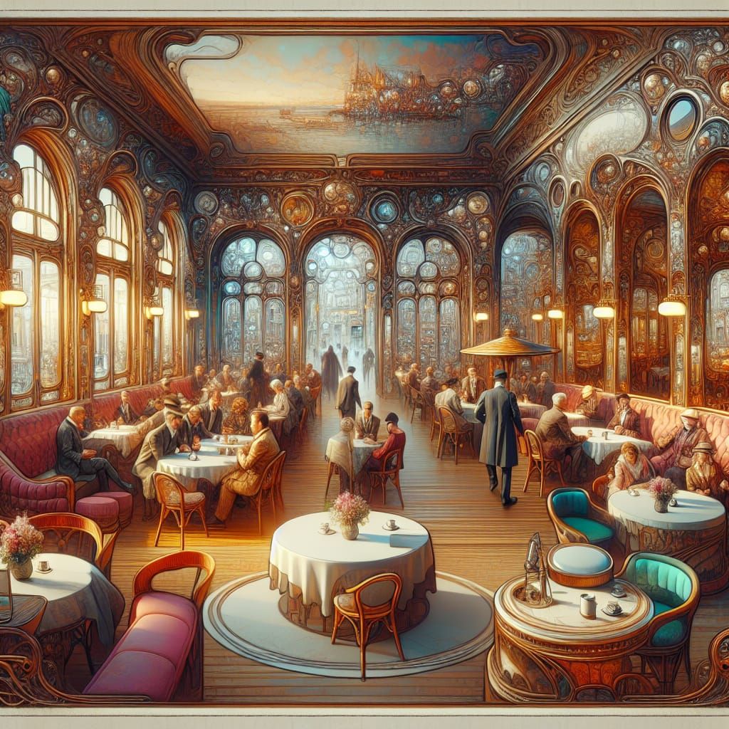 Art Nouveau Vienna Cafe: A Matte Painting in 8k