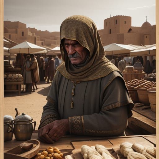 Medieval Desert Market Before Rain, Cinematic Film Still