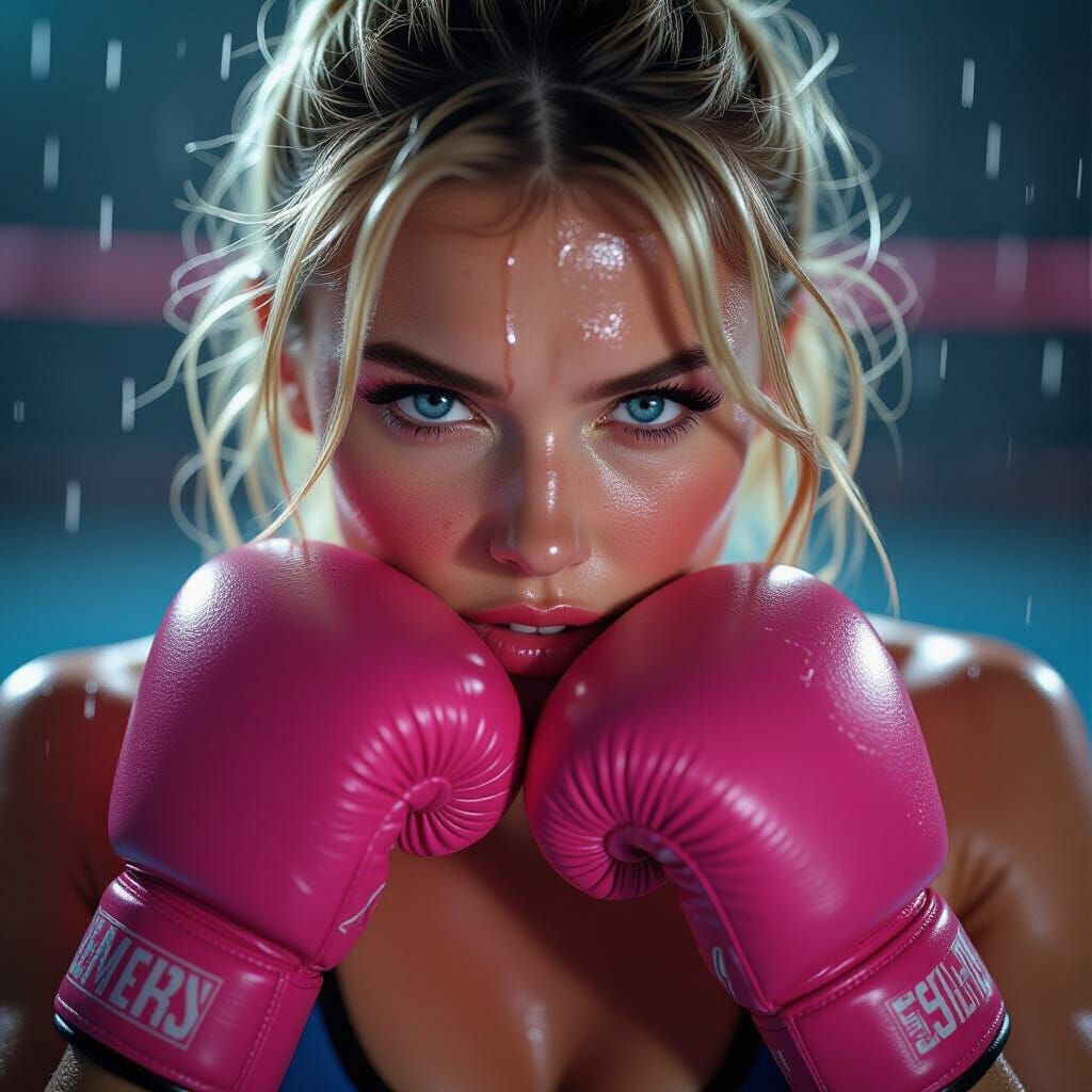 Hyperrealistic Boxer Woman in Dramatic Cinematic Lighting