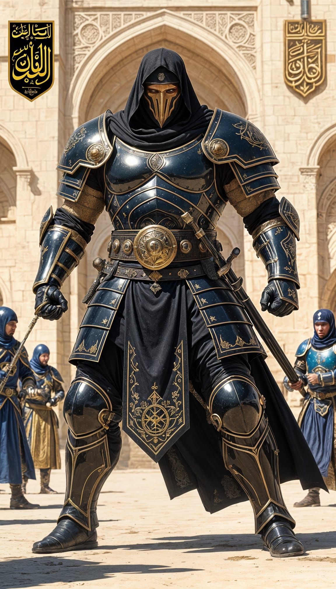 Futuristic Islamic Warrior in Epic Battle Scene