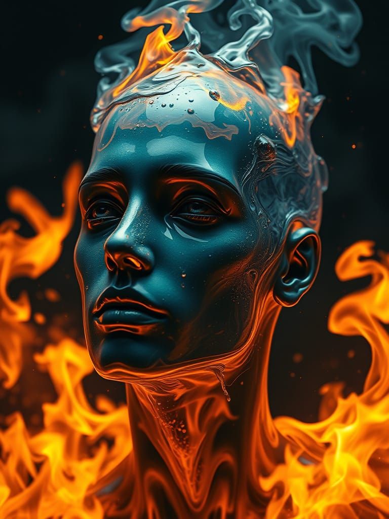 Hydro Flaming Human Head in High Dynamic Range