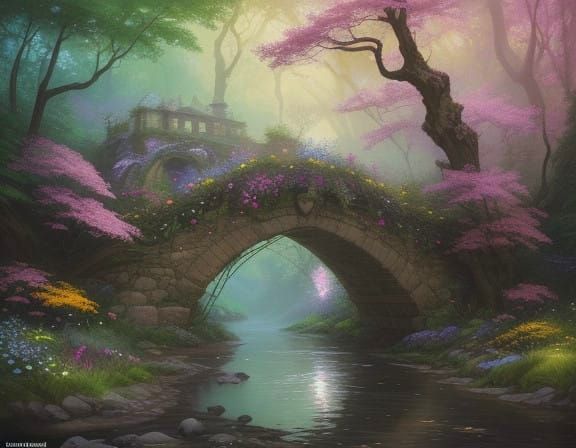 Whimsical Floral Bridge in Enchanted Forest