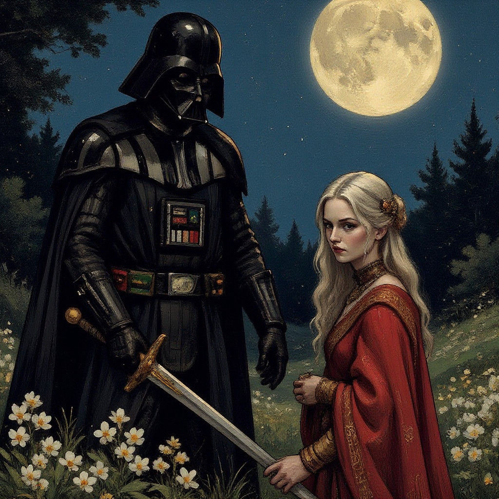 Gothic Darth Vader and Vampire Princess Watercolor