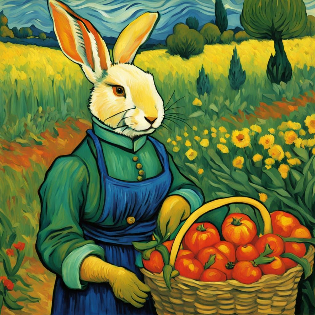 Whimsical Comic Strip of Hungry Rabbit in a Vibrant Garden