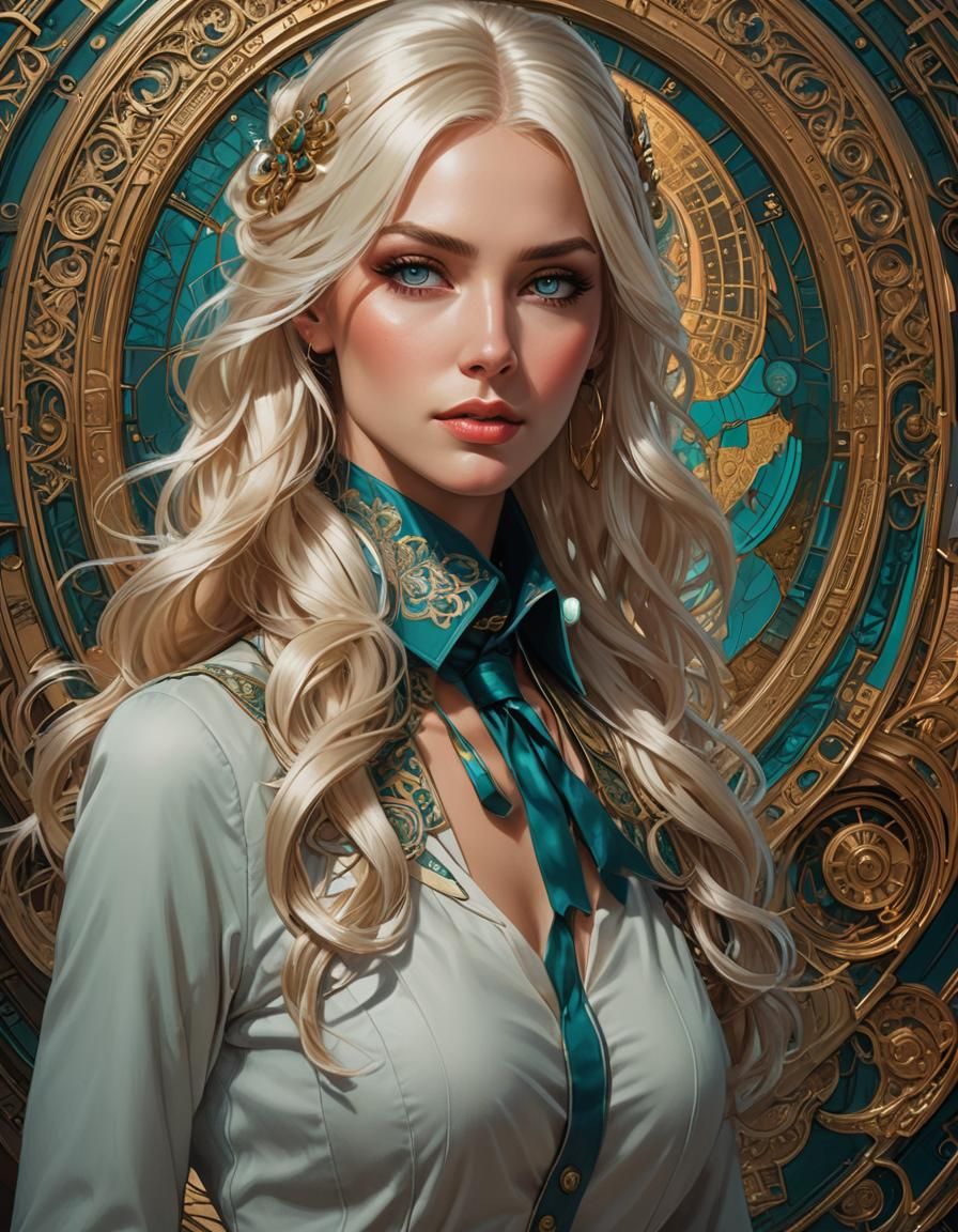 Elegant Blonde Portrait in Hyperrealistic Style