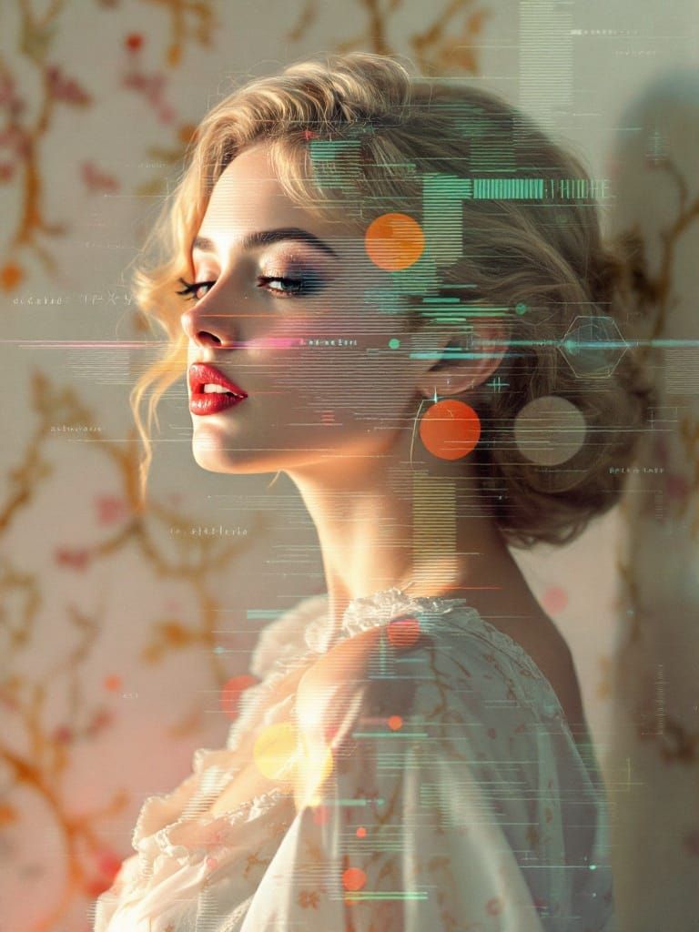 Glitch Photo of 1950s Woman in Fractal Reality