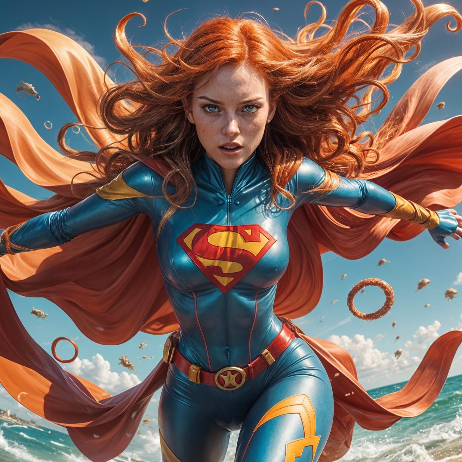 Heroic Red Haired Super-Girl Battles Giant Octopuses in Miam...