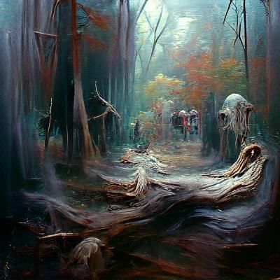Eerie Forest in Oil Painting Style
