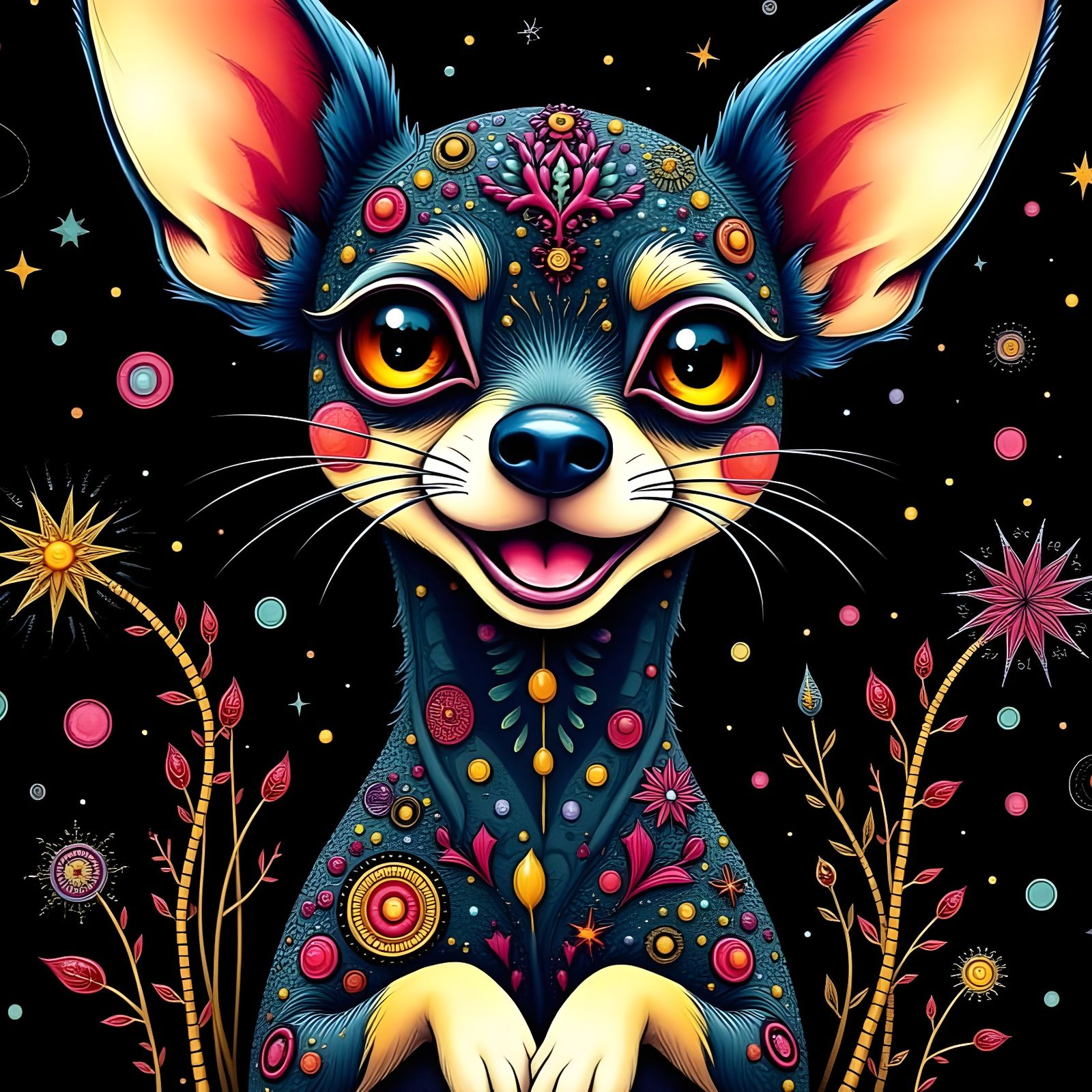 Vibrant Fantasy Chihuahua Amidst Fireworks