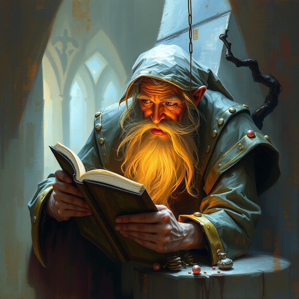 Cryptic Sage Studying Philosopher's Stone