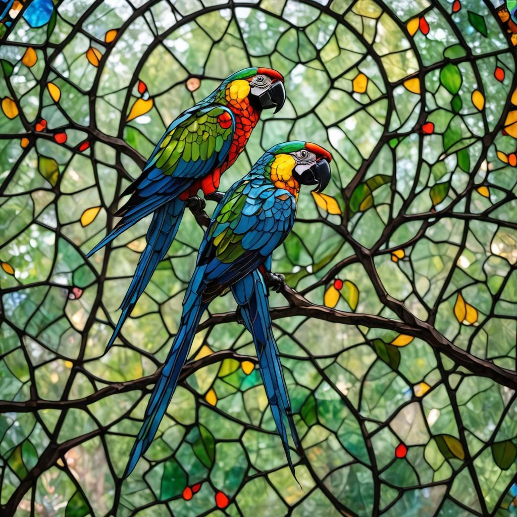 Vibrant Stained Glass Macaw in Brilliant Light