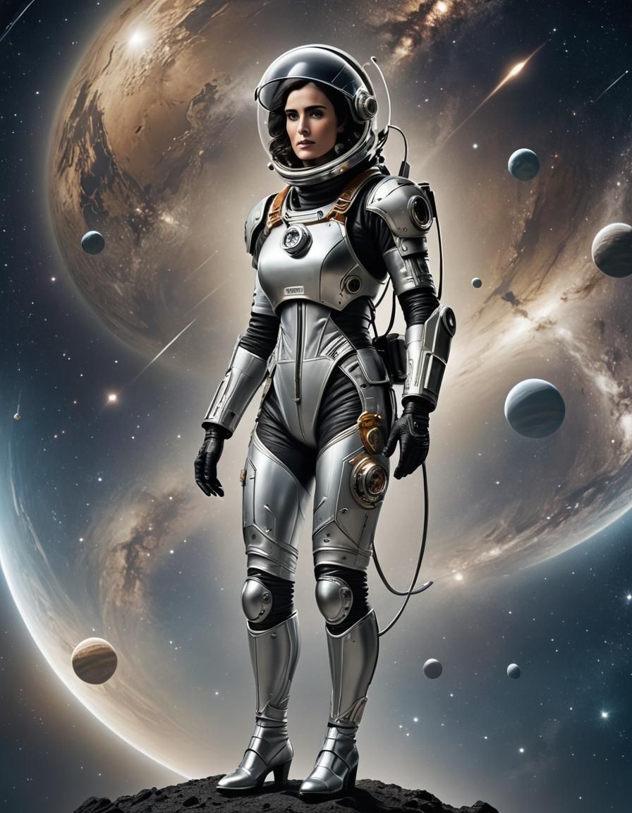 Retro Sci-Fi Pin-Up Girl in Space Art Deco