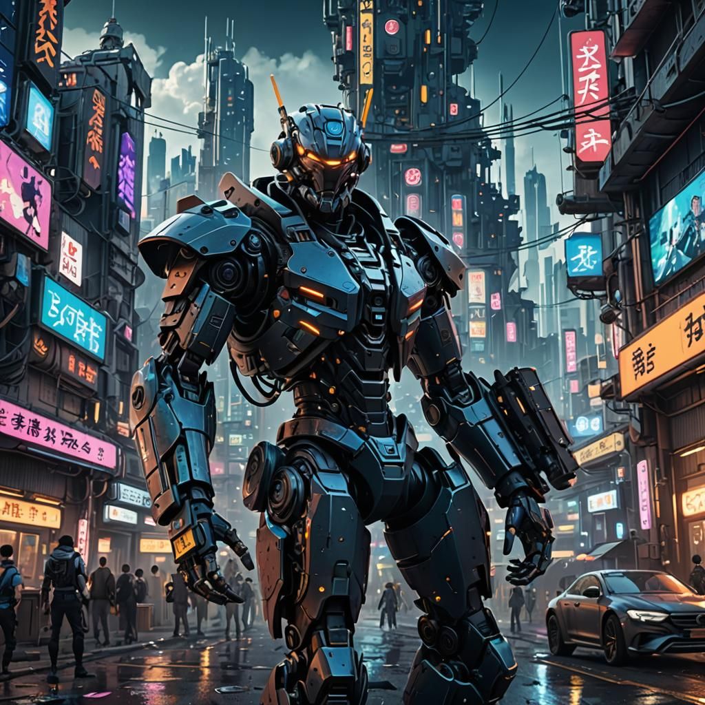 Anime Cyborg in Cyberpunk Art Style
