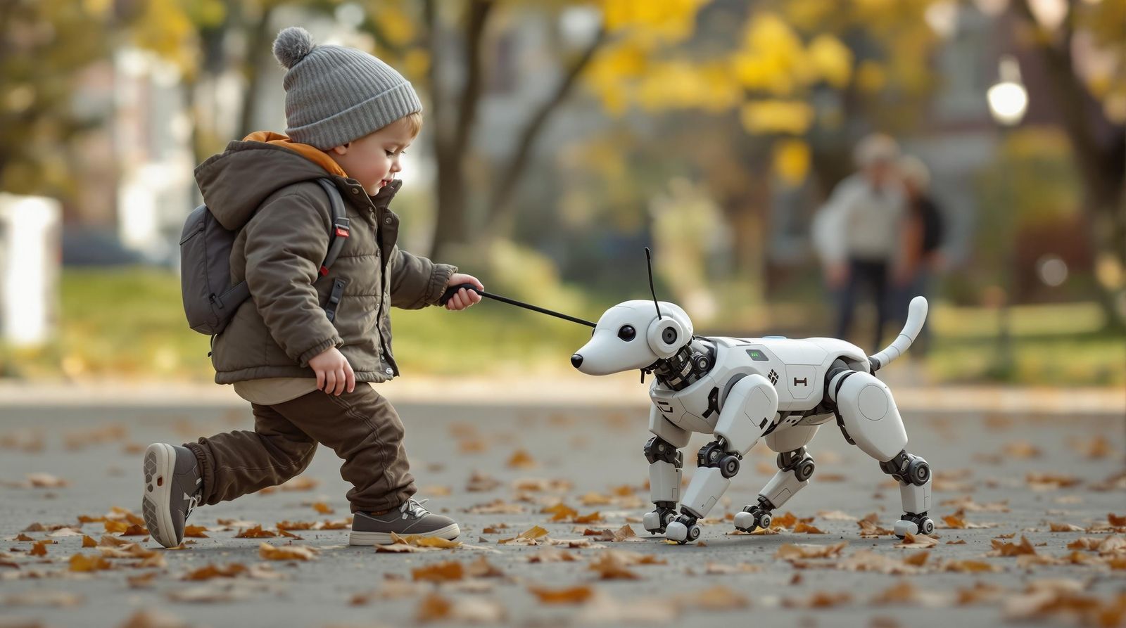 Dutch Boy Walks Robot Canine Companion