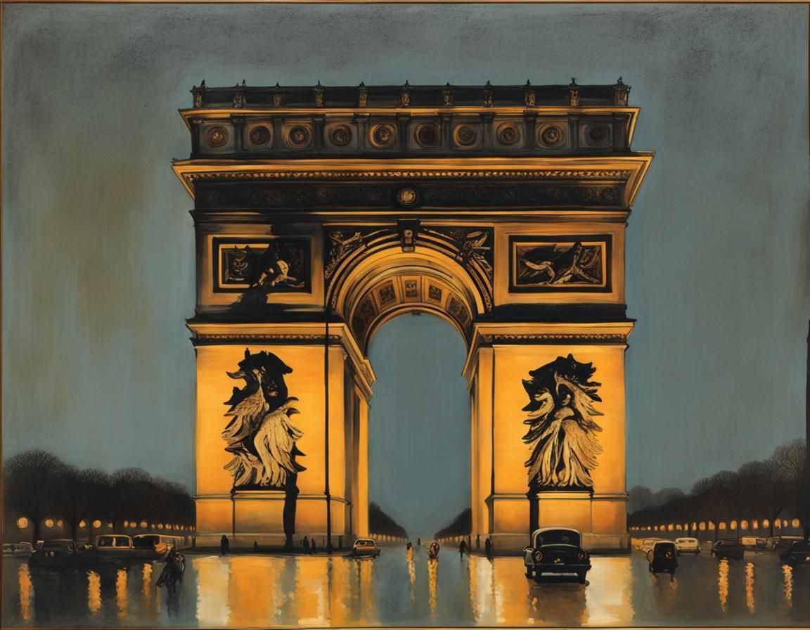 Arc de Triomphe at Night, Surrealist Impression