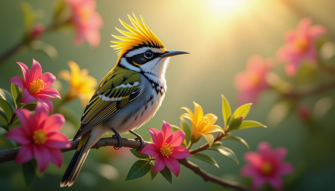 Hyperrealistic Yellow-Eared Spiderhunter Bird in Flight