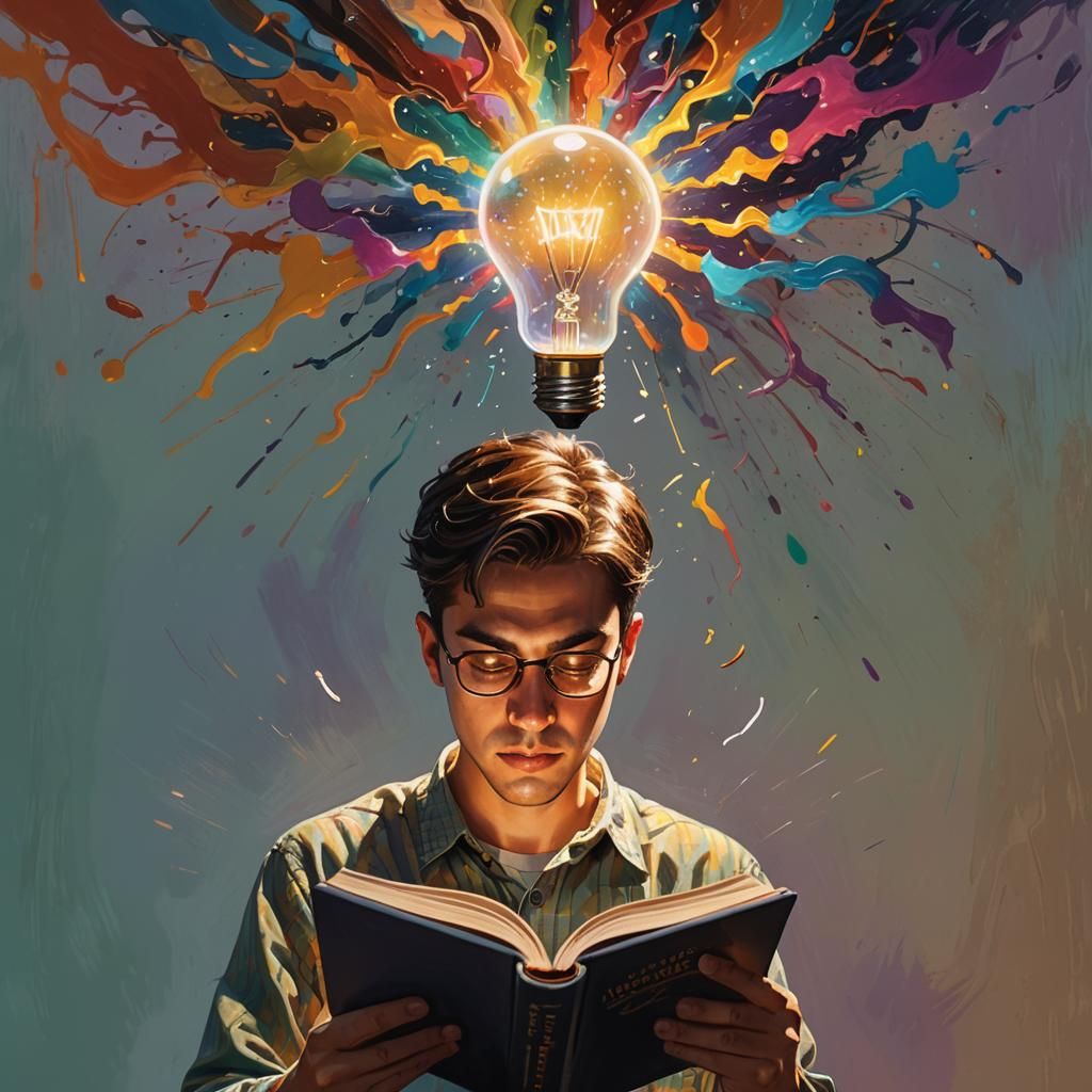 Person Reading a Book with Light Bulb