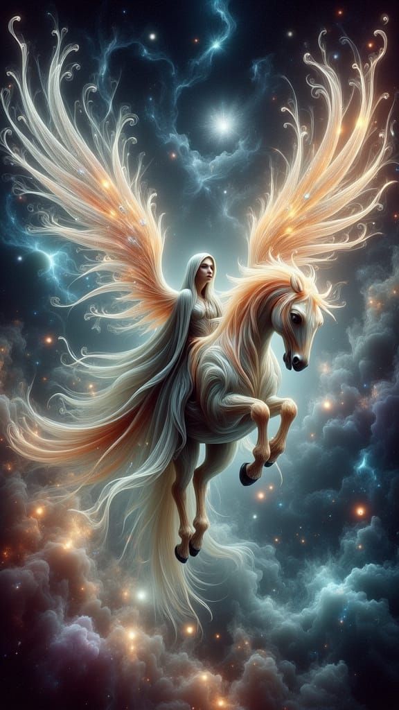 Witch Rides Phoenix on Celestial Carousel
