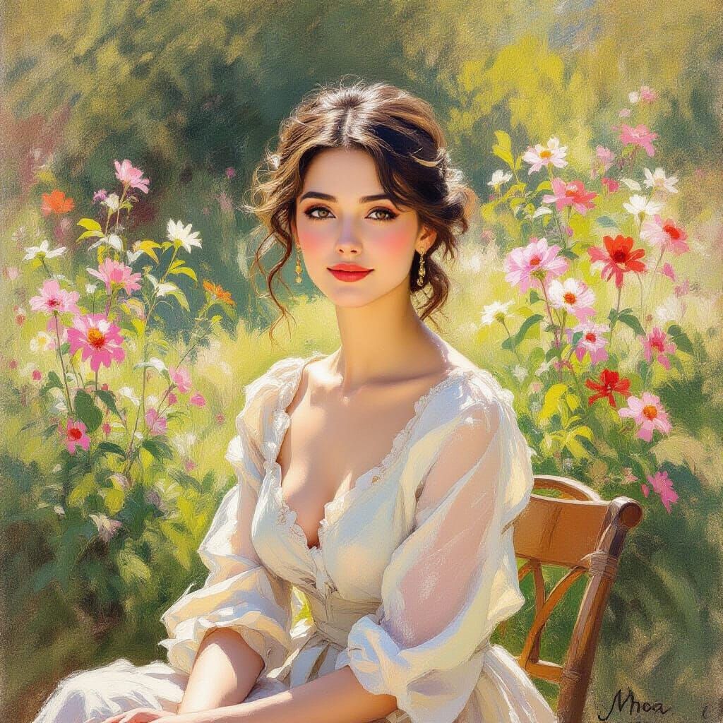 Impressionist Woman in Serene Garden Setting