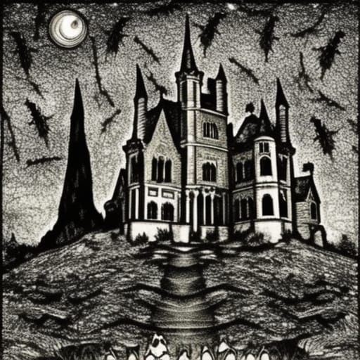 Gothic Halloween Castle in Starry Night Style