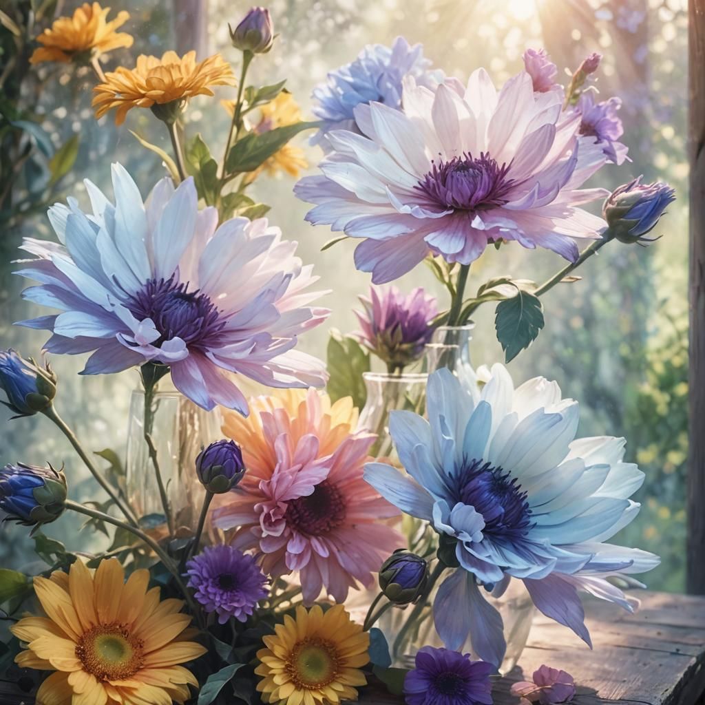 Vibrant Floral Bouquet Still Life as Impressionist Painting