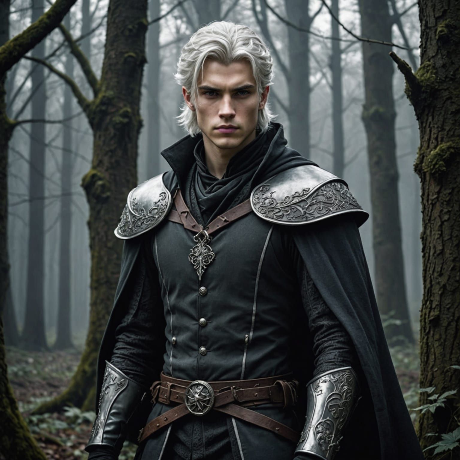 Anime Knight in Dark Forest, Medieval Fantasy