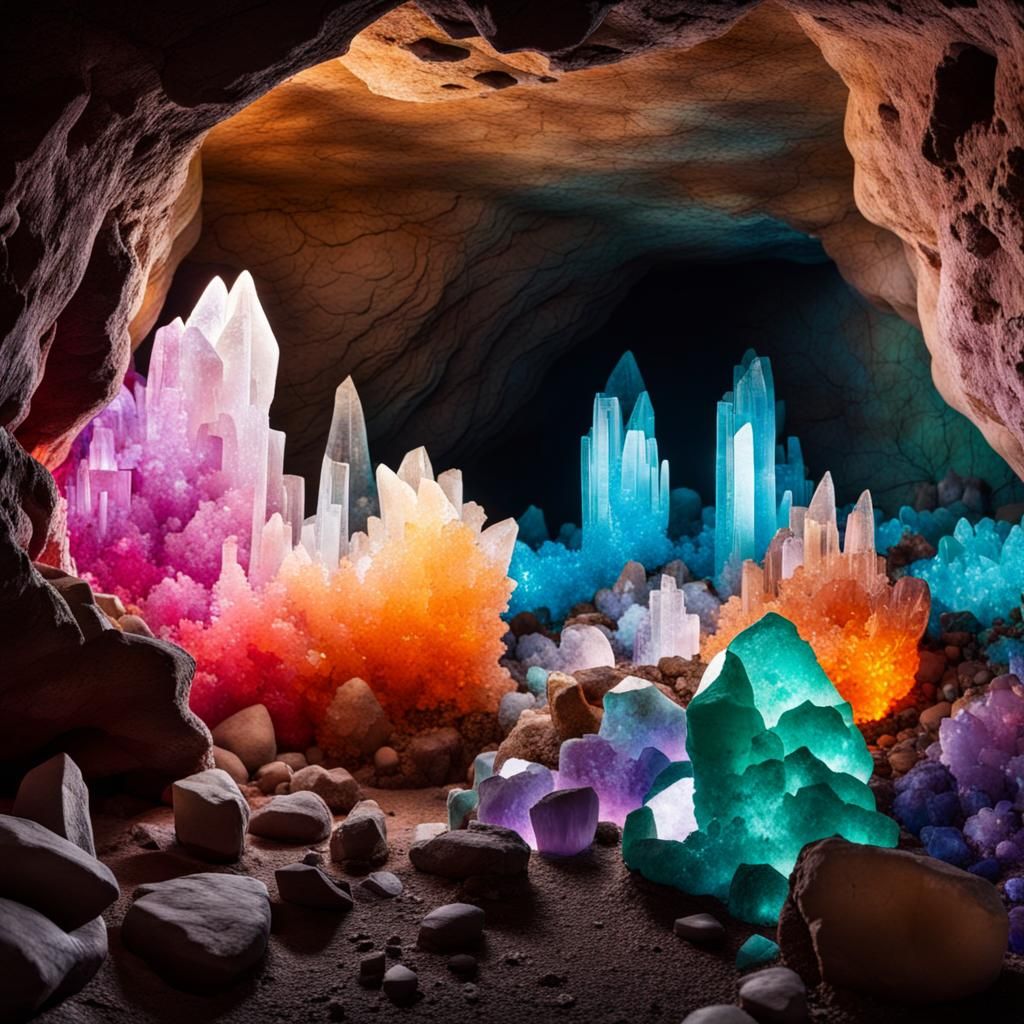 Colorful Crystal Cave with Giant Formations
