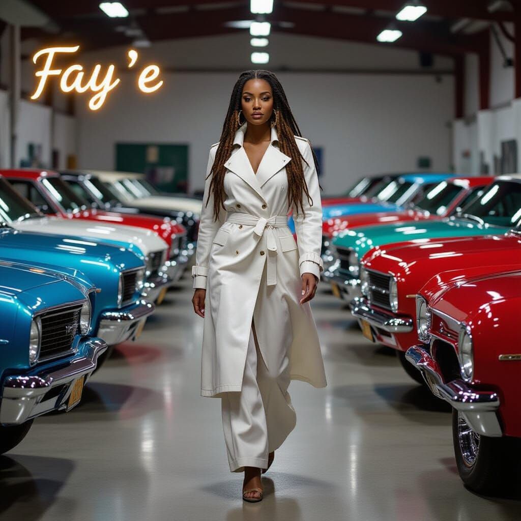 Woman Walks Among Glowing Classic Cars Editorial Spread