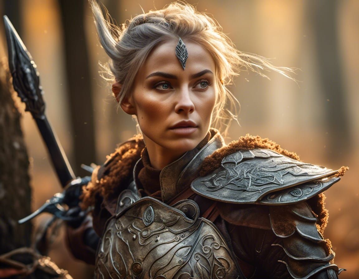 Hyperrealistic Elven Warrior in Autumn Forest