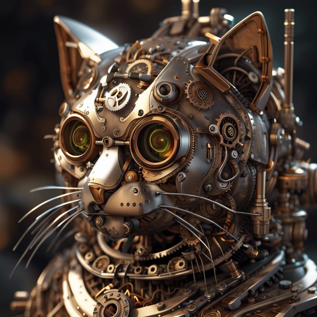 Steampunk Cat with Intricate Mechanical Details