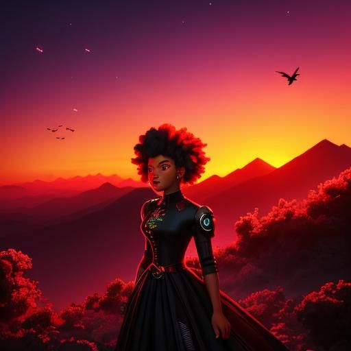 Cyberpunk Rose Under Sunset Sky