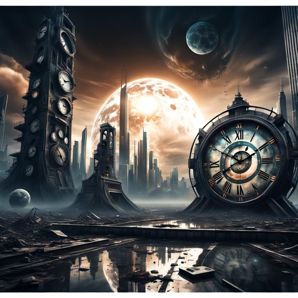 Surreal Clock at End of World in Space