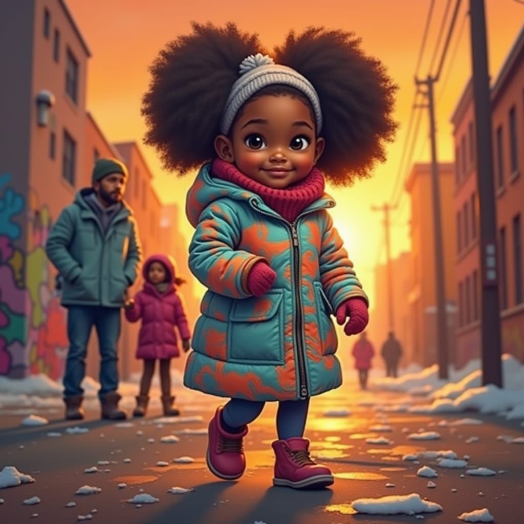 Chubby Black Girl Checks Neighborhood in Winter Wonderland