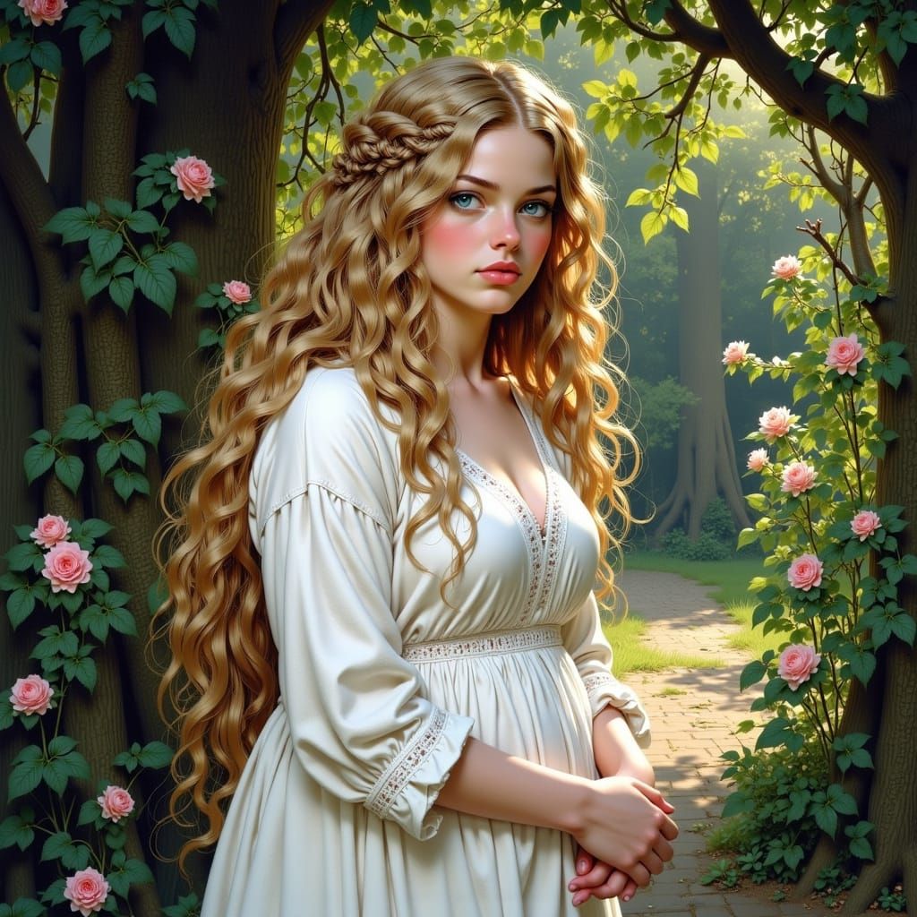 Anne de Breuil in French Garden, Rococo Style