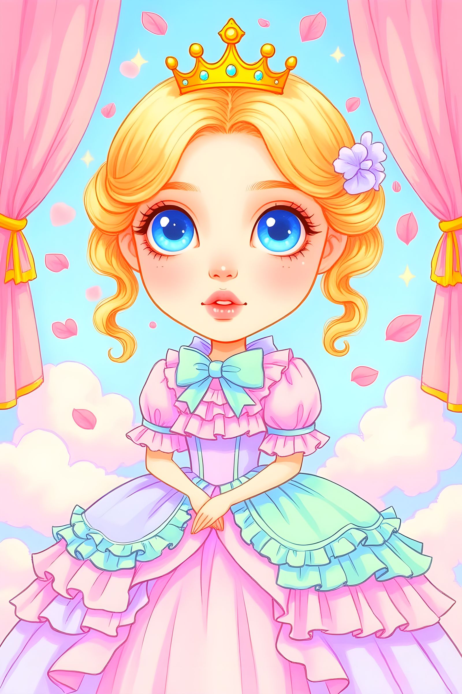 Pastel Victorian Princess Caricature with Dreamy Fairytale M...