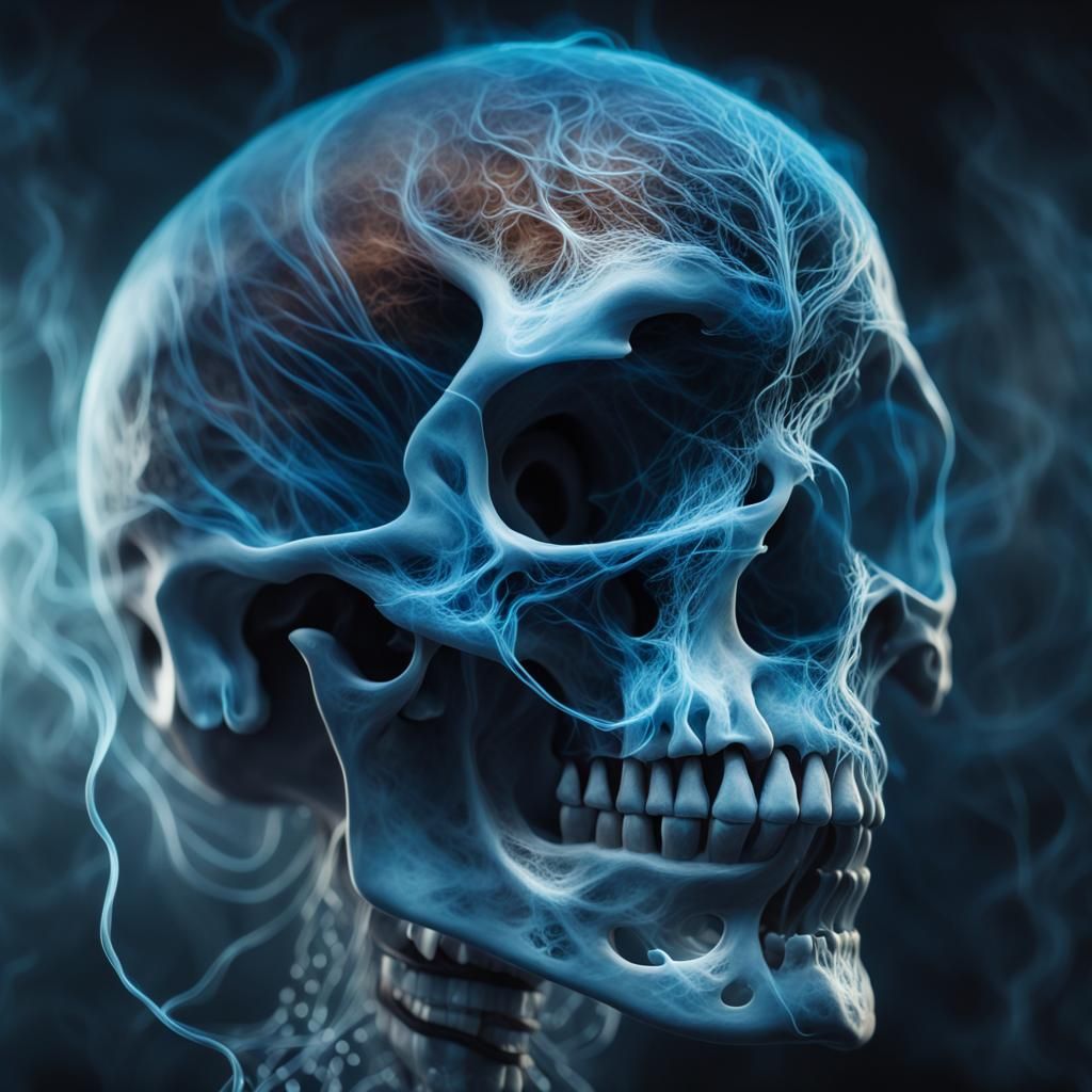 Glowing Blue Skull with Swirling Emotions