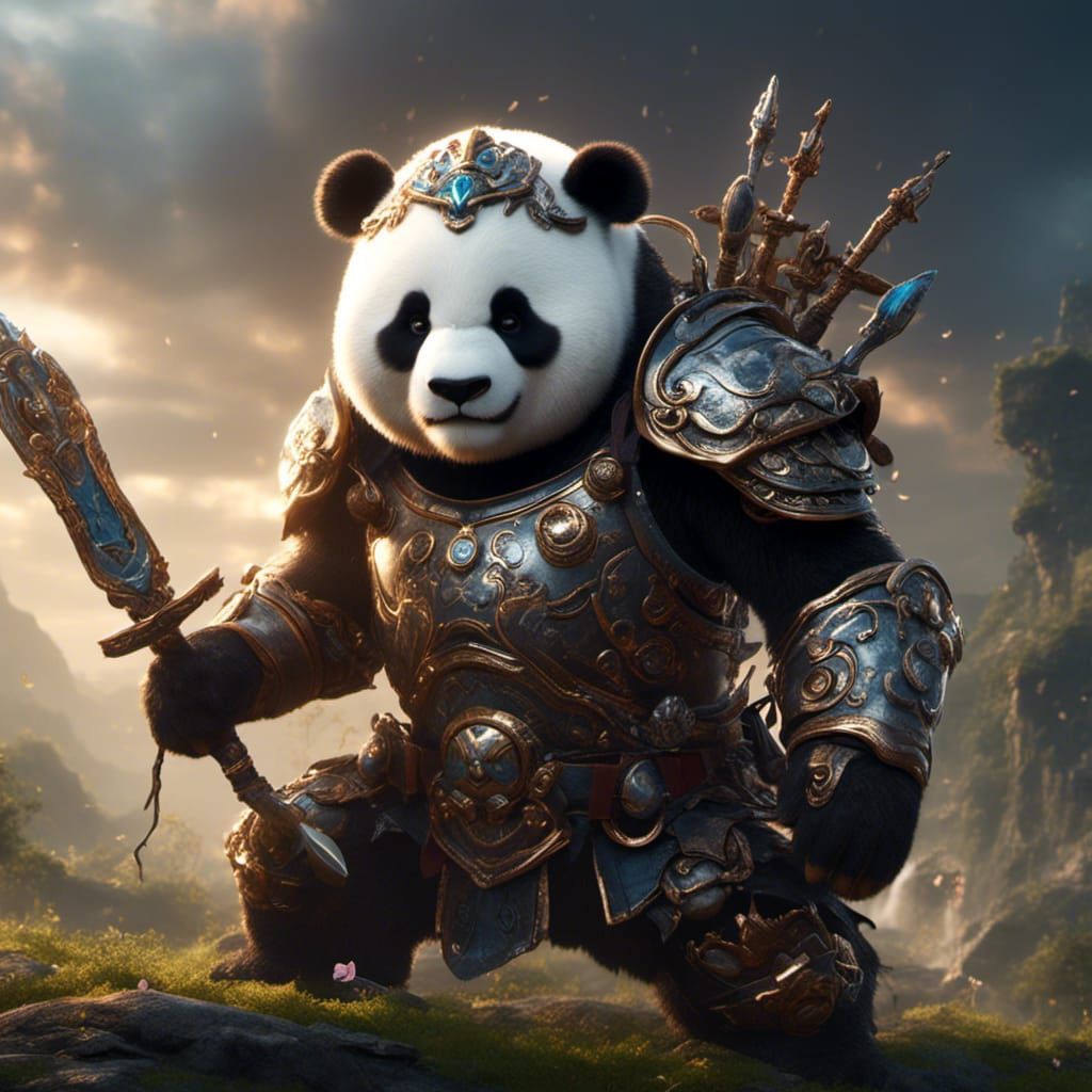 Armored Panda Warrior in Detailed Matte Painting