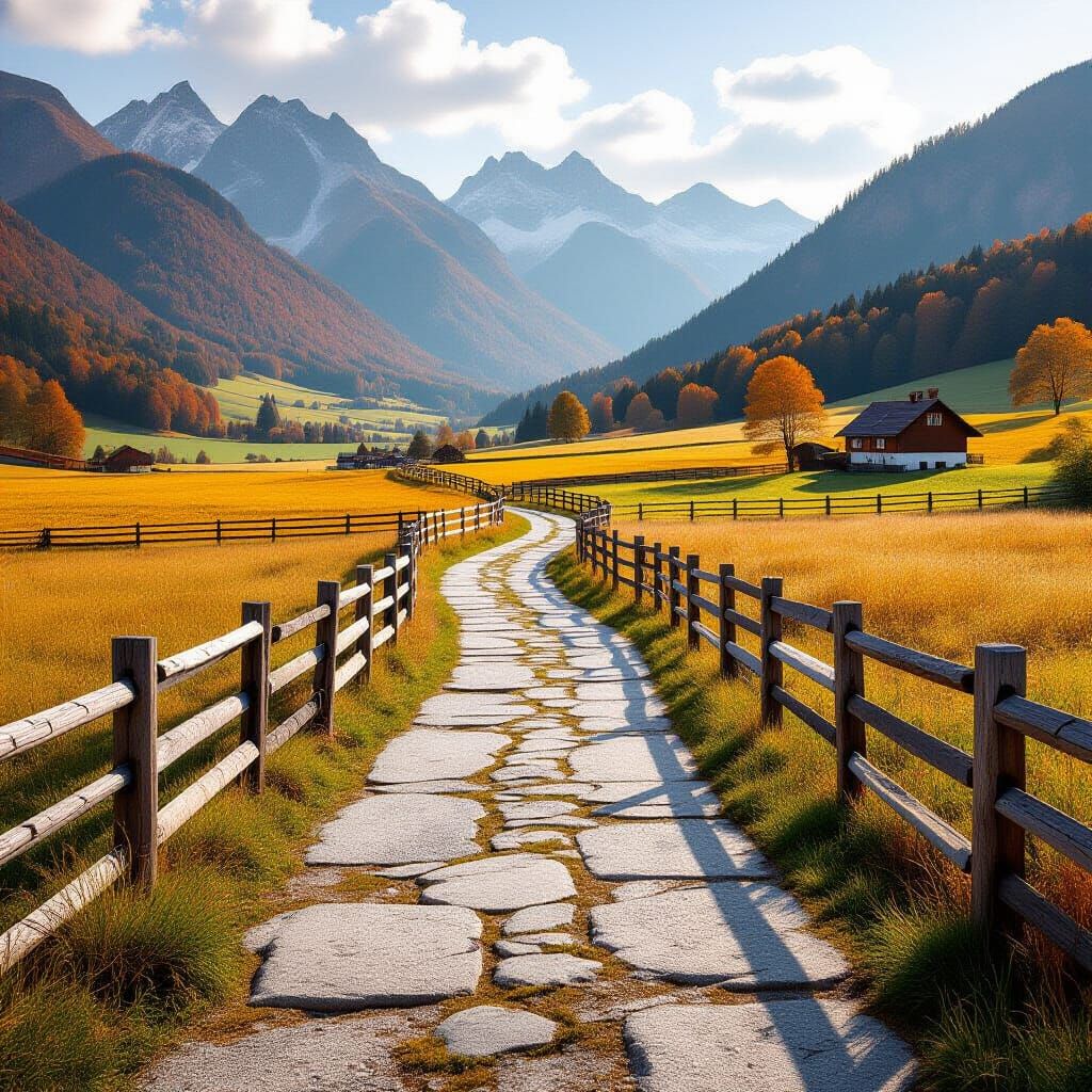 Vibrant Red and Orange Mountain Landscape with Winding Path