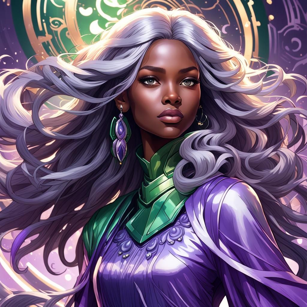 Silver Haired Woman in Violet Dress: Hyperdetailed Portrait