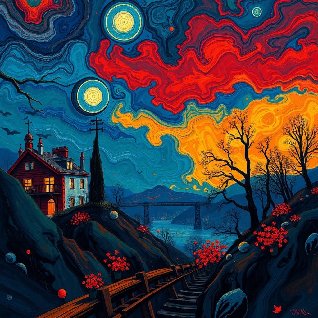 Fantastical Art with Deep Color, Detailed Painting
